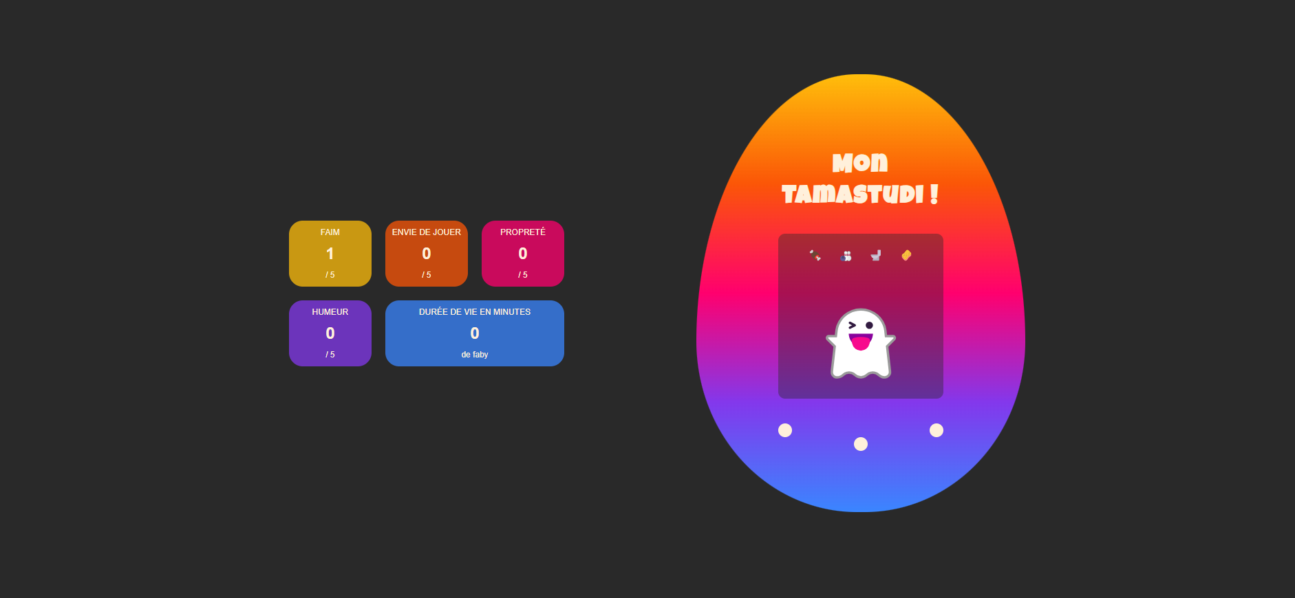 Tamagoshi — écran statistiques